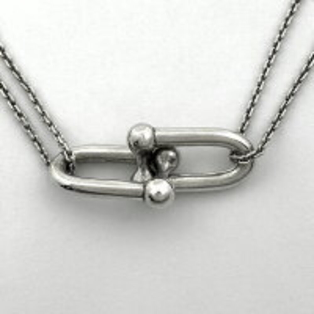 Tiffany Co Double Link Necklace Hardware Pendant Sterling Silver